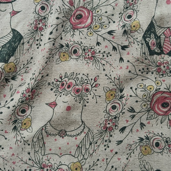 Anthropologie Pepaloves Linen Blend Tan Floral Bird Midi Skirt Size Medium - Picture 6 of 9